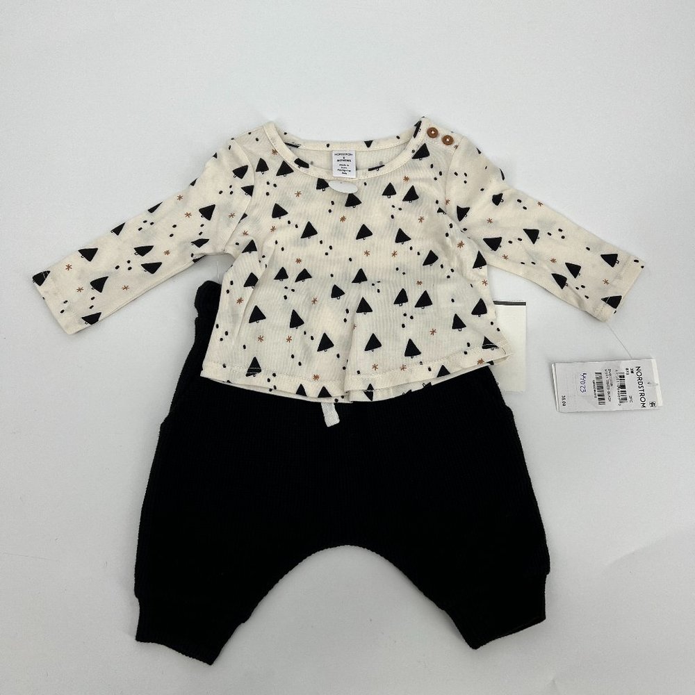 Nordstrom Babies Trees 2-Piece L/S T-Shirt and Pants Set Ivory and Black 3M NWT